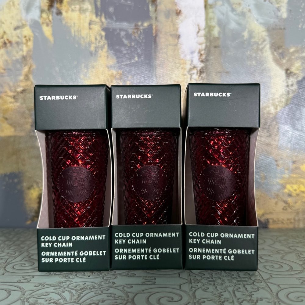 NWT x3 Starbucks Red Burgundy Jewel Keychain Bundle